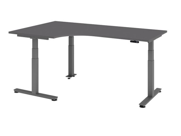Hammerbacher table d'angle assis-debout électrique 200x120cm 90° graphite, montable à gauche ou à droite, VXDSM82/G/G