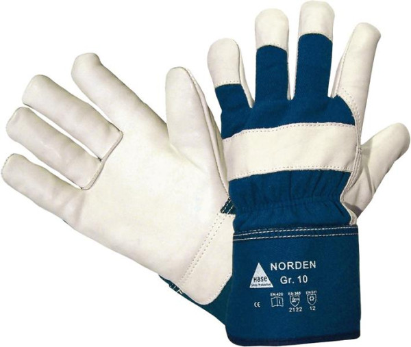 Gants Hase Safety NORDEN, 5-FG., cuir fleur de bovin, doublés, taille : 10, UE : 6 paires, 205500-10