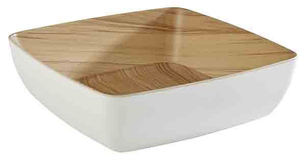 Bol APS -FRIDA-, 25 x 25 cm, hauteur : 7,5 cm, mélamine, intérieur : aspect bois, extérieur : blanc, 84561
