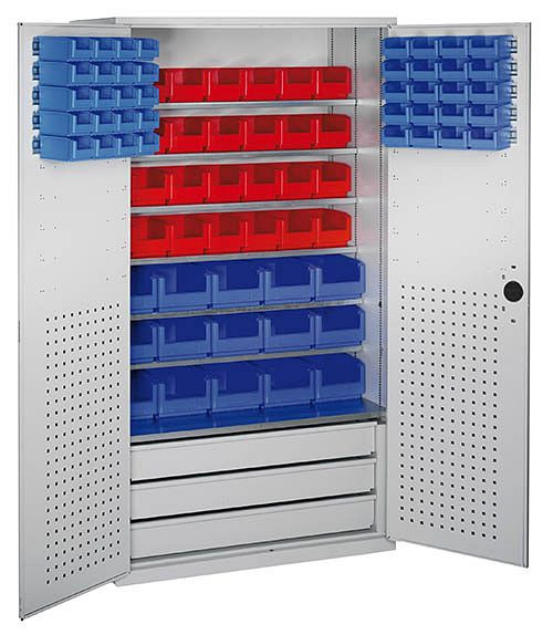Bedrunka+Hirth grande armoire avec boîtes de rangement visibles, 5x rails par porte, 9x étagères, 7x étagères, 1100 x 535 x 1950 mm, 04.130276.65