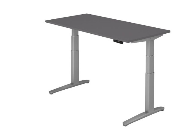 Bureau assis-debout électrique Hammerbacher 160x80cm graphite/argent, forme rectangulaire, VXBHM16/G/SS