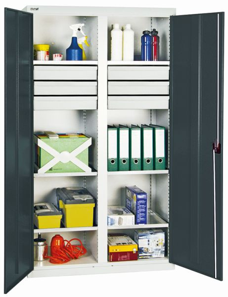 armoire à outils et matériaux contondants série 2000, 7035/7016, 6 tiroirs, cloison centrale, 6 étagères, 2004271
