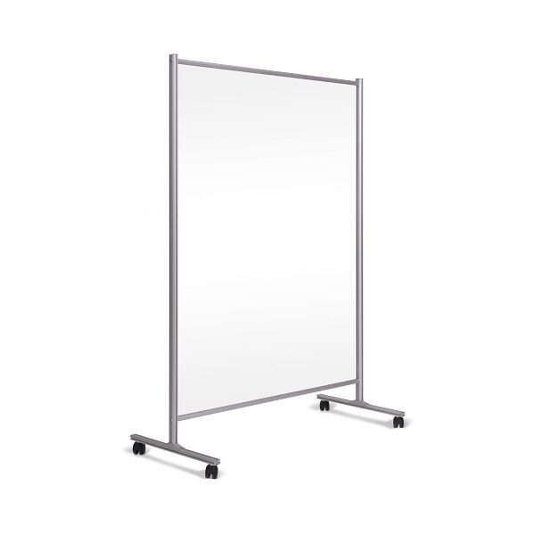 Cloison mobile Bi-Office, panneau acrylique anti-éclaboussures avec pieds et cadre en aluminium, argent 120x150cm, DSP122846