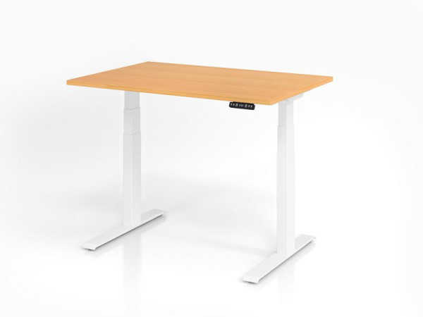 Bureau Hammerbacher XDKB12, 120 x 80 cm, plateau : hêtre, épaisseur 25 mm, chant épais en ABS, forme rectangulaire, blanc, VXDKB12/6/W
