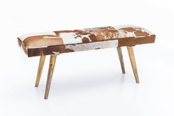 Banc Wohnling peau de chèvre / bois massif 120 x 40 x 52 cm, marron, WL5.103