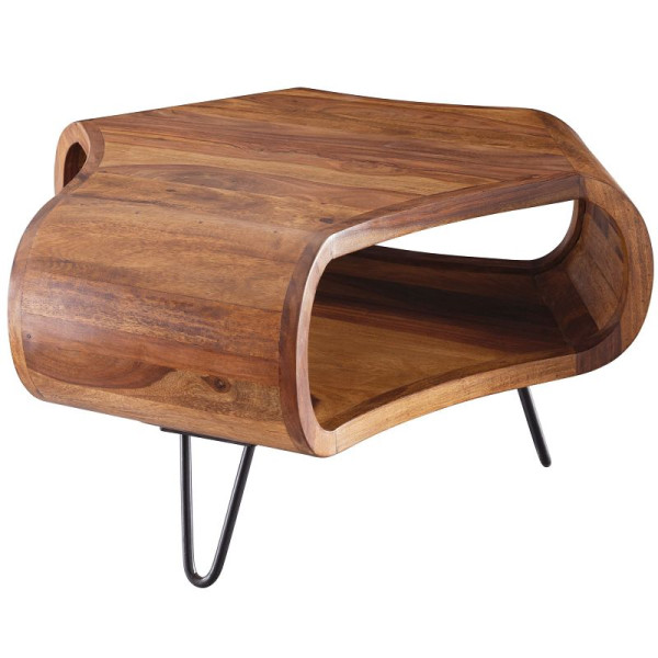 Wohnling table basse Sheesham bois massif 55 x 55 x 38 cm étagère & structure métal, WL5.603