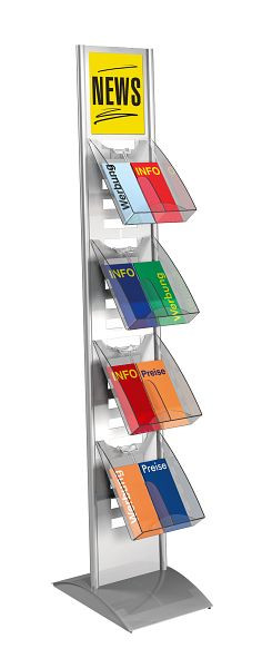 Kerkmann présentoir à brochures Tec-Art, L 300 x P 400 x H 1660 mm, aluminium argent, 41633714