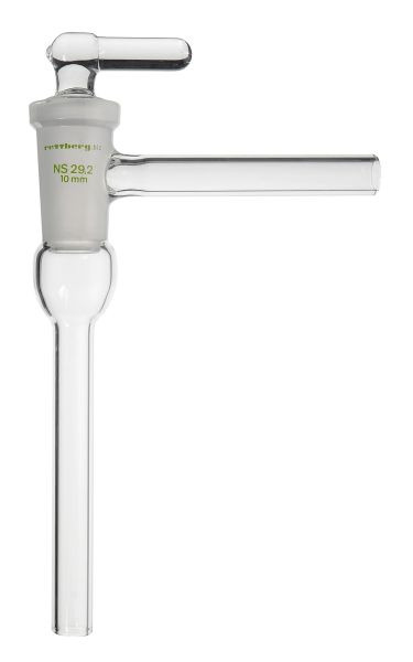 Robinet à vide poussé Rettberg, forme coudée avec poignée coudée, bouchon creux en verre NS 14,5/2,5 mm alésage, verre borosilicaté 3,3, 134510203