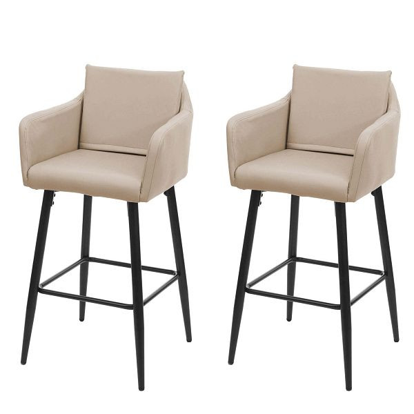 Ensemble de 2 tabourets de bar Mendler HWC-H93, tabouret de bar, tabouret de comptoir, repose-pieds en métal, simili cuir taupe-beige, 74756