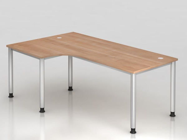 Table d'angle Hammerbacher 4 pieds ronde 200x120cm 90° noyer/argent, forme d'angle 90°, peut être montée à gauche ou à droite, VHS82/N/S