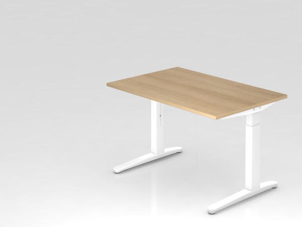 Bureau Hammerbacher pied C 120x80cm chêne/blanc, coulisses en aluminium blanc, VXB12/E/WW