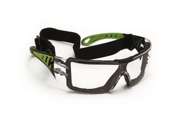 Lunettes de sécurité ELMAG incolores noir/vert, PC2mm anti-rayures et anti-buée, 57369