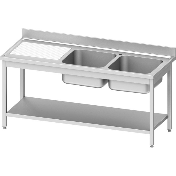 Évier Stalgast ECO avec base 1400x600x850 mm, avec deux vasques à droite, avec dosseret, à monter soi-même (AISI201), DST14663RA