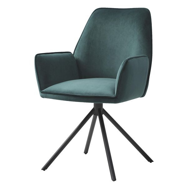 Chaise de salle à manger Mendler HWC-G67, chaise de cuisine avec accoudoirs, position automatique pivotante, velours, vert, pieds noirs, 75729
