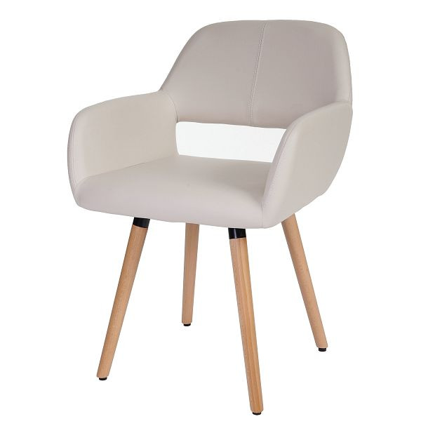 Chaise de salle à manger Mendler HWC-A50 II, chaise chaise de cuisine, design rétro des années 50, simili cuir, crème, pieds légers, 48429