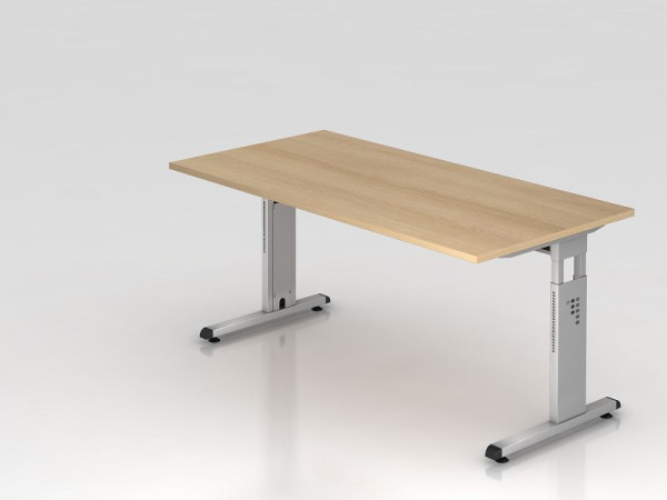 Bureau Hammerbacher pied C 160x80cm chêne/argent, hauteur de travail 65-85 cm, VOS16/E/S