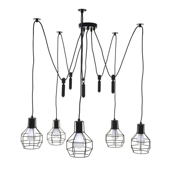 Suspension Mendler HWC-H85, lampe suspendue suspension, métal industriel réglable en hauteur noir, abat-jour en treillis 5x, 74195