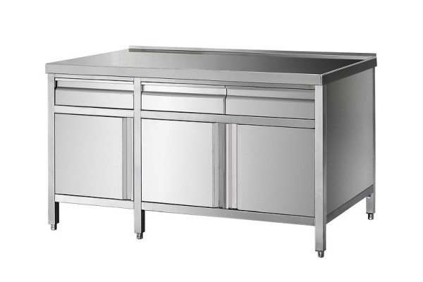 Armoire de laboratoire FORM+TEST avec tiroirs et portes battantes, acier inoxydable, F30150