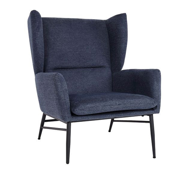 Chaise longue Mendler HWC-L62, fauteuil à oreilles, chaise cocktail, fauteuil, chaise rembourrée, tissu/métal textile, bleu, 117257
