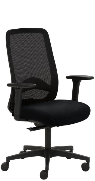 Mayer Sitzmöbel chaise pivotante, piètement en plastique, accoudoirs réglables en hauteur, dossier en résille, noir, cuir, 2228_AV1D_SYM++_81007