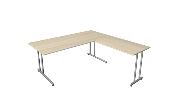Poste de travail angulaire Kerkmann start-up, composé d'un bureau L 1800 x P 800 x H 750 mm et d'une table d'extension 1000 x 600 x 750 mm, érable, 11436650