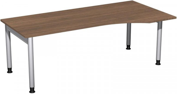 Bureau PC geramöbel droit, réglable en hauteur, 2000x1000x680-820, noyer/argent, N-657313-NS
