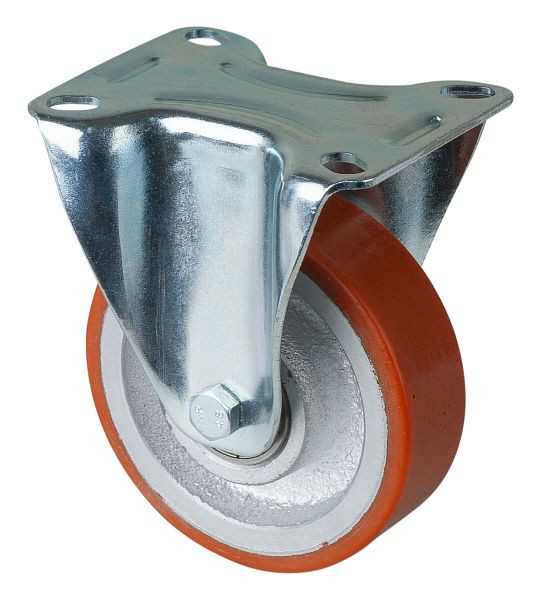 Rouleau de transport BS rollers, rouleau fixe, largeur de roue 30 mm, roue Ø 100 mm, capacité de charge 125 kg, polyuréthane coulé 95 Shore A, fonte, roulement à billes, L410.C10.100