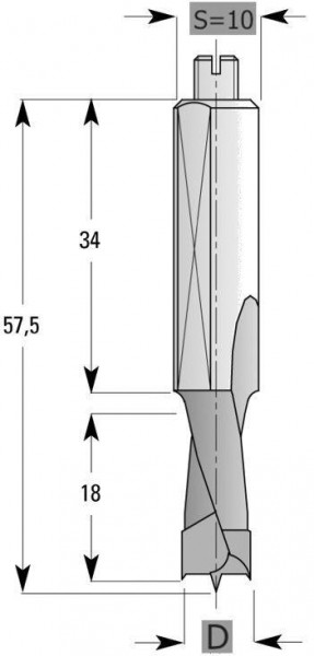 Foret à goujons Edessö HW S10, fraisé en arrière, A: 8, B: 18, GL: 57,5 - RH, 143208001