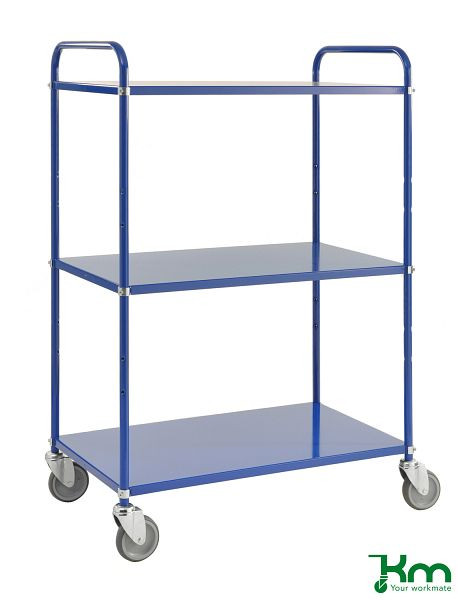 Chariot Kongamek Light Shelf, 4 roulettes pivotantes, 2 avec freins, bleu, 3 étagères, KM4123-BB