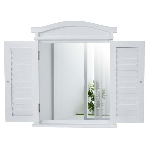 Miroir mural Mendler miroir fenêtre avec volets 53x42x5cm, laqué blanc, 53014
