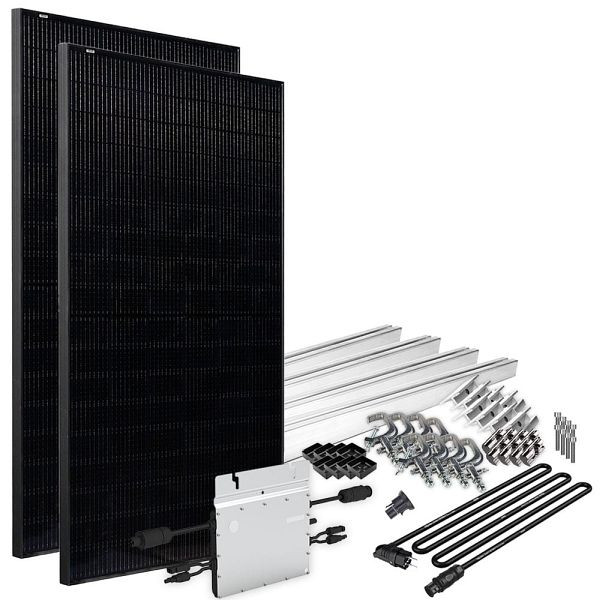 Centrale électrique de balcon Offgridtec Solar-Direct 820W HM-800 Prise Schuko Full Black - 5m - kit de montage pour balustrade de balcon, 4-01-016030-026