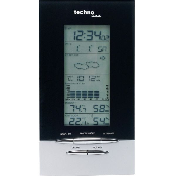 Station météo Technoline, radio-réveil DCF-77 avec possibilité de réglage manuel, dimensions : 90 x 165 x 55 mm, WS 6730