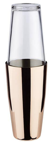 APS Boston shaker, set de 2 pièces, tasse en acier inoxydable, 700 ml, verre, 400 ml, hauteur totale environ 30 cm, aspect cuivre, 93201