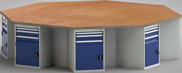 Etabli standard KLW de forme octogonale avec plateau multiplex en hêtre de forme octogonale 3259 x 3259 x 40 mm L x l x P, WS670N-1350M40-E8002