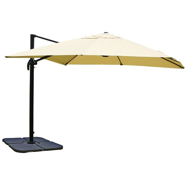 Mendler gastronomy parapluie feu tricolore HWC-A96, parasol 3x3m (Ø4,24m) polyester aluminium/acier 23kg, crème avec support, rotatif, 117239+31831+122472
