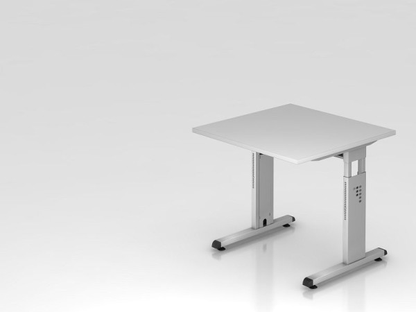 Bureau Hammerbacher pied C 80x80cm gris/argent, hauteur de travail 65-85 cm, VOS08/5/S