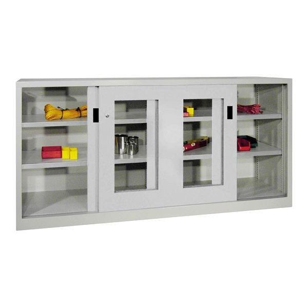 Armoire lourde portes coulissantes Pavoy 1000/2000/400, cloison centrale, 4 étagères galvanisées ; portes vitrées; Serrure à cylindre à poussée rotative, 30330-200-490-512303