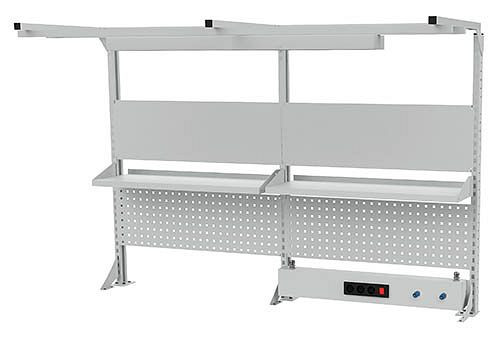 Structure multi-parois Bedrunka+Hirth avec cadre supérieur, 1x canal d'énergie, 2x paroi magnétique, 2x paroi perforée, 2x étagère, 2000 x 750 x 1250 mm, 03.900.20.20