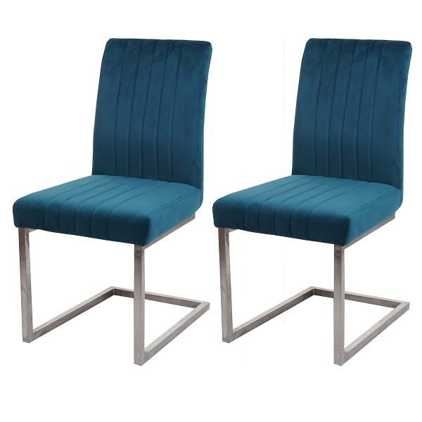 Ensemble de 2 chaises cantilever Mendler HWC-L14, chaise visiteur, chaise de conférence, acier inoxydable brossé velours, bleu turquoise, 98097