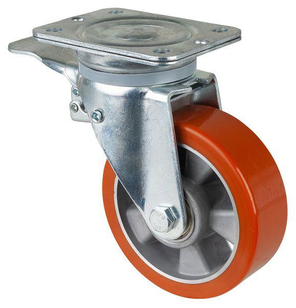 Roulettes BS Roulette forte charge avec frein, largeur 50 mm, Ø150 mm, jusqu'à 550 kg, polyuréthane coulé 95 Shore A, corps en aluminium, roulement à billes, N120.B90.154