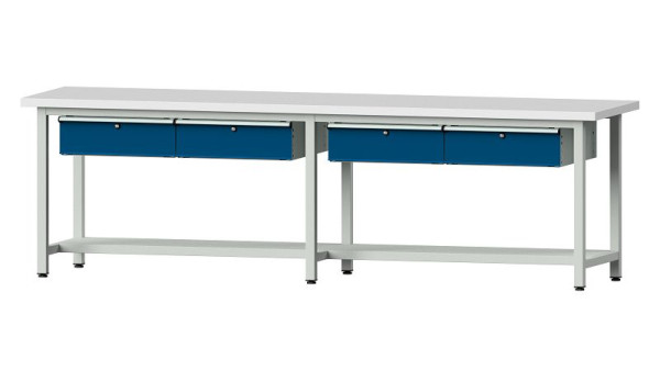Bancs de travail ANKE table de travail, modèle 95, 2800 x 700 x 840 mm, RAL 7035/5010, KSP 40 mm, 400.436