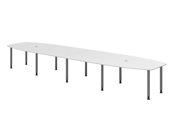 Table de conférence Hammerbacher KT52C, 520 x 130 cm, plateau : blanc, épaisseur 25 mm, chant duo 2 mm, cadre de dix pieds graphite, hauteur de travail 72-74 cm, VKT52C/W/G
