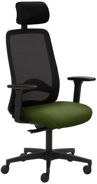 Chaise pivotante Mayer Sitzmöbel , piètement en plastique, accoudoirs 3D, appui-tête rembourré, réglage de la profondeur d'assise, vert fougère, 2228_AV3D_KS_SYM++_30613