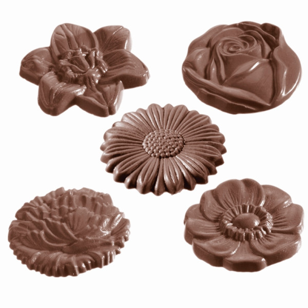 Moule à chocolat Schneider, 5 figures de fleurs, Ø43x5 mm -275x135 mm, 421048