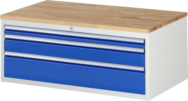 Armoire à tiroirs RAU série 7000, L1145xP650xH465mm, tiroirs : H60, H120, H180mm avec protection individuelle contre l'extraction, plan de travail en hêtre massif, 03-XXL2.1A-B.11