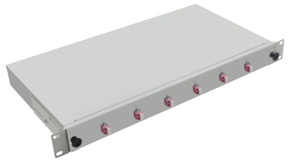Boîte de dérivation fibre optique Helos 19" avec 6x coupleurs LC duplex OM4, gris, 254640