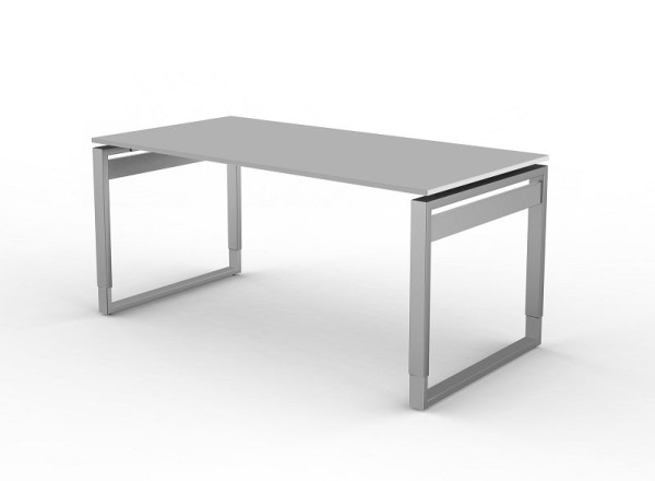 Bureau Kerkmann avec structure en fer, forme 5, L 1600 x P 800 x H 680-820 mm, gris clair, 11404111