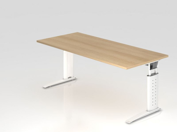 Bureau Hammerbacher pied C 180x80cm chêne/blanc, hauteur de travail 68-86 cm réglable, VUS19/E/W