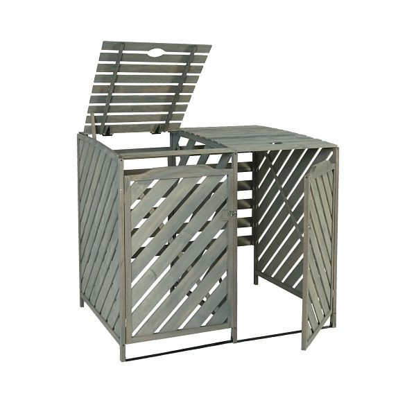 Mendler XL 2-/4-habillage de poubelle à roulettes HWC-J44, poubelle à roulettes, extensible 112x63x96 bois, gris, 80543+80547