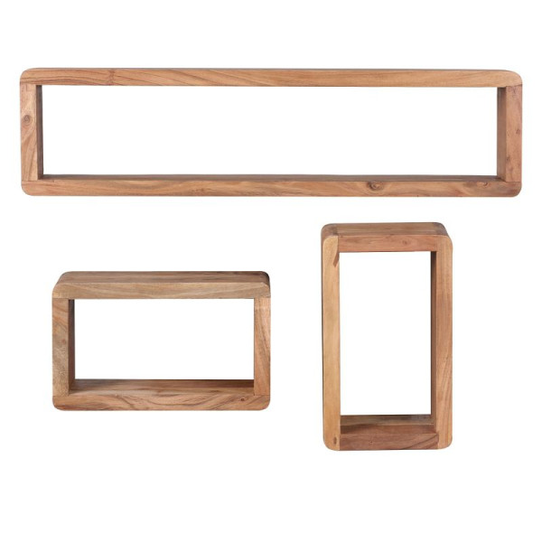 Wohnling Design Lot de 3 étagères murales BOHA en bois massif d'acacia style maison de campagne, WL1.526